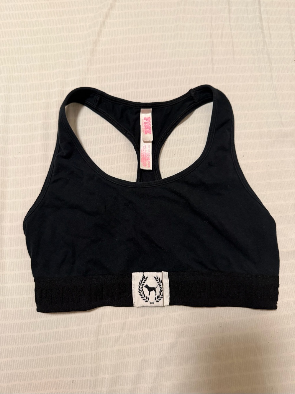 PINK Victoria's Secret Black Racerback Logo Sports Bra